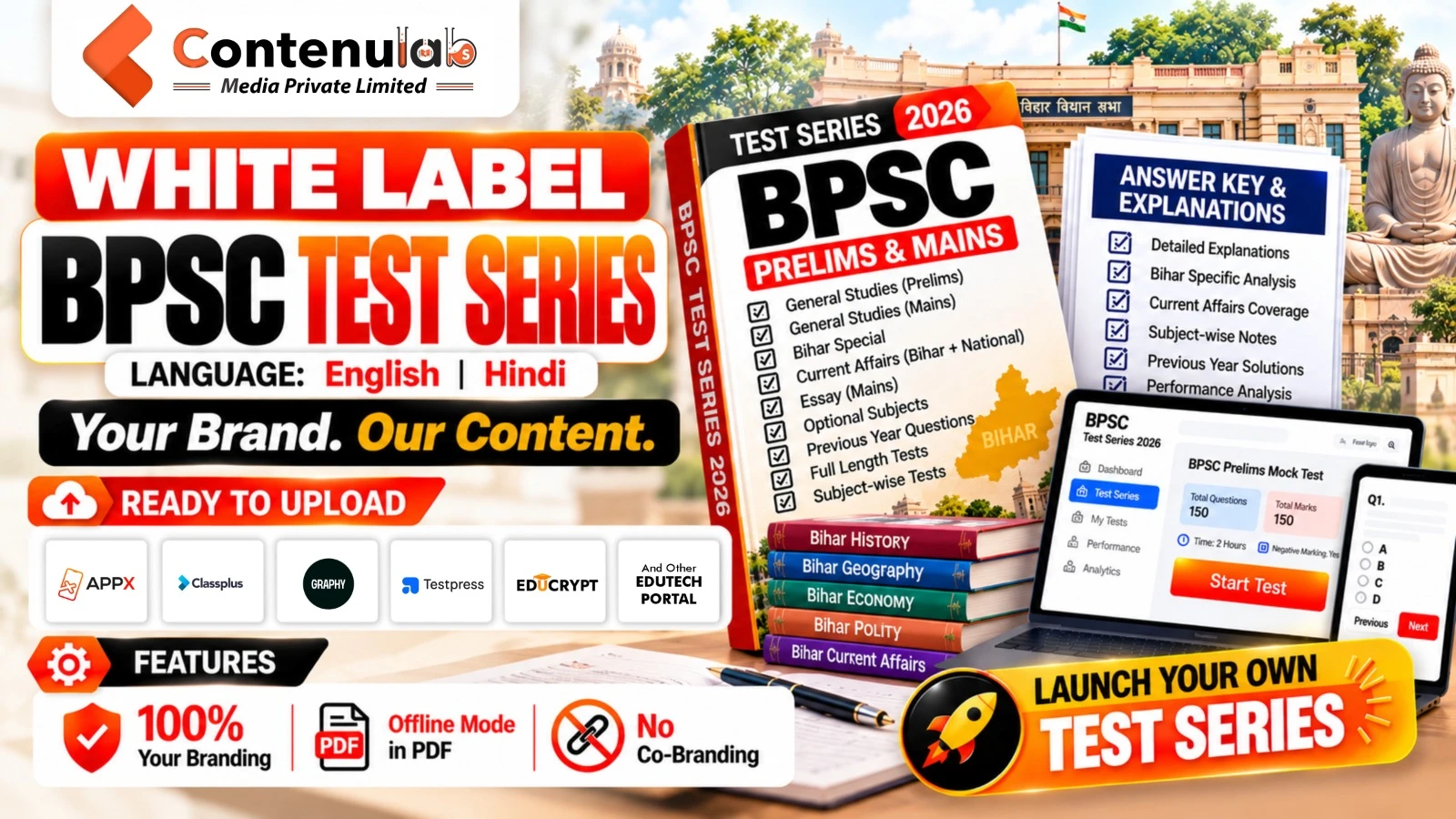 BPSC Prelims & Mains Test Series 2026 (Hindi & English) - White Label Ready-to-Upload Package
